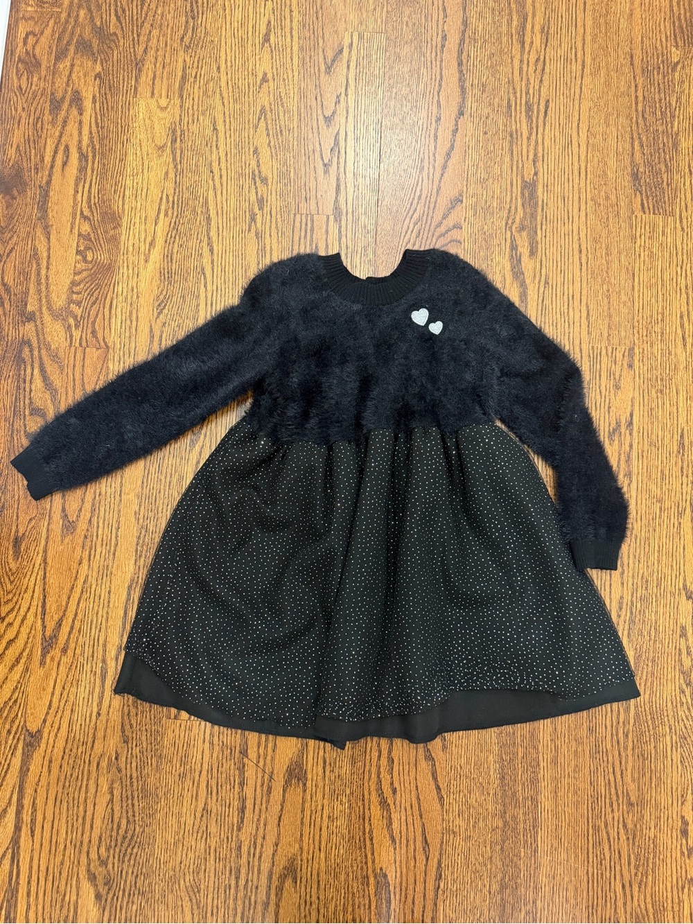 Black Heart-Appliqué Knit & Skirt Dress for Girls